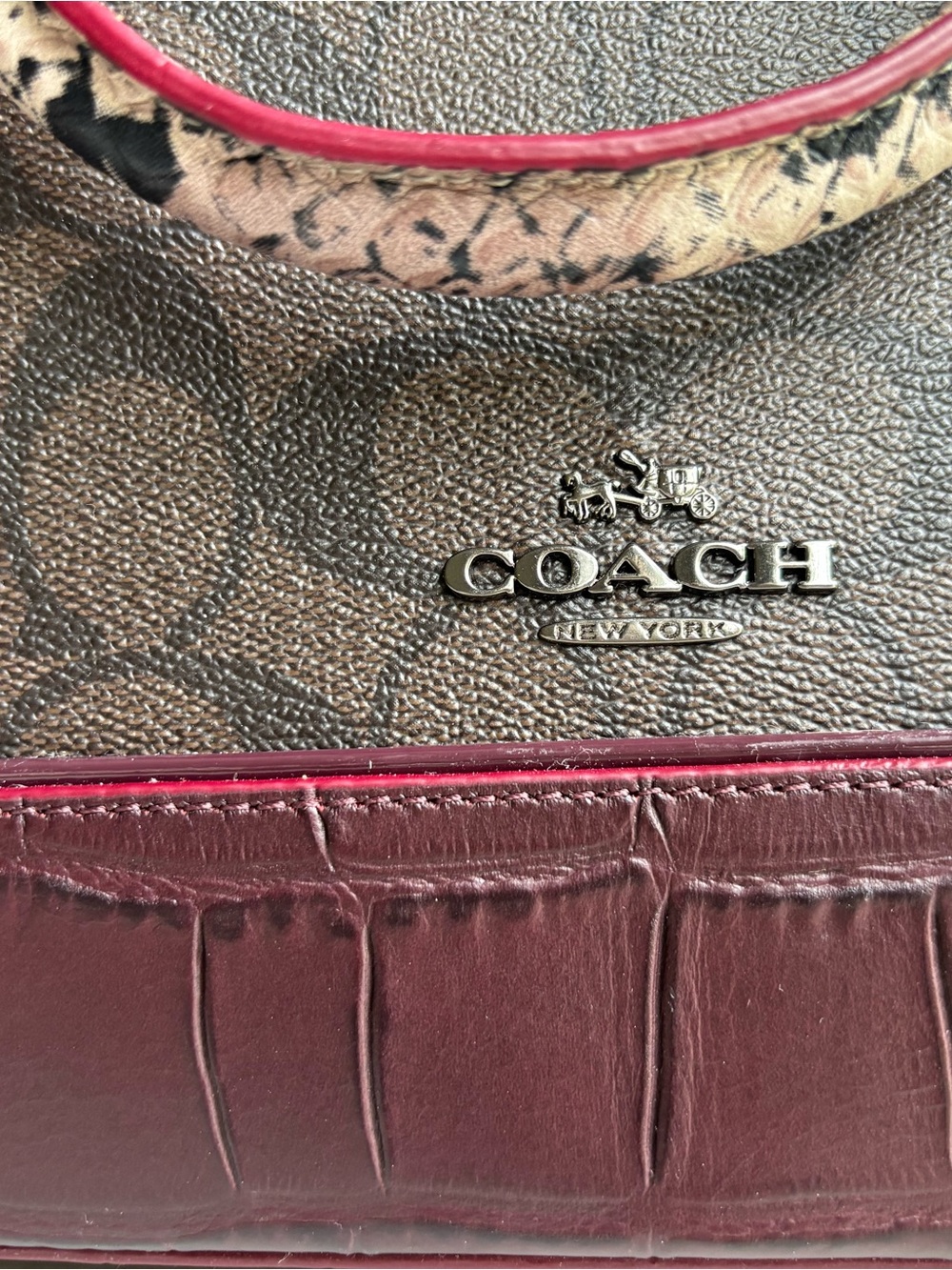NWT Coach Sierra Burgundy and Brown Signature Dome Satchel with Mixed ExoticTrim - Picture 10 of 16